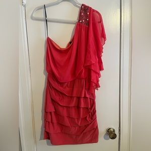 Coral one shoulder dress